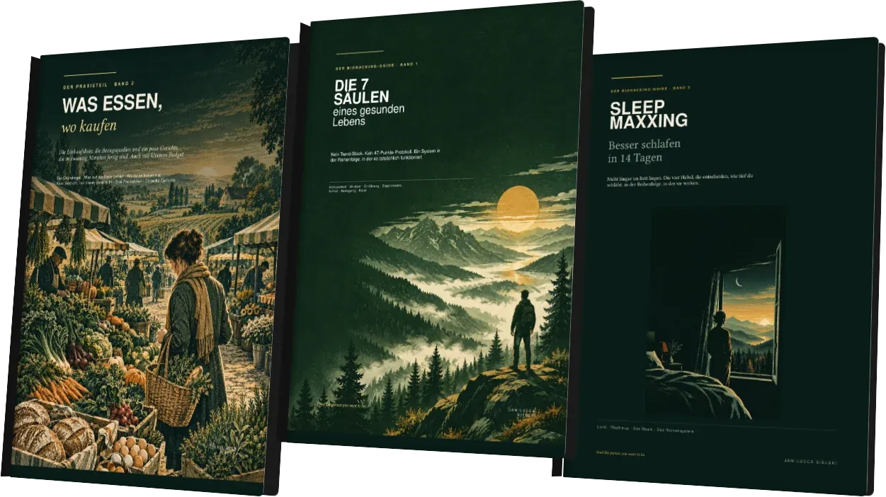 Die drei Biohacking-Guides von Jan-Lucca Sielski als Bücher nebeneinander