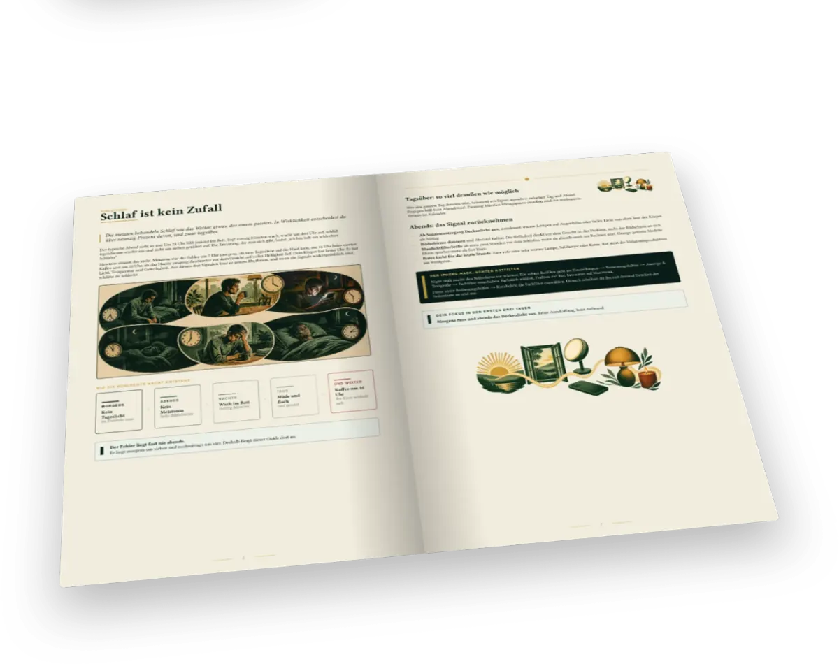 Sleepmaxxing, aufgeschlagene Doppelseite